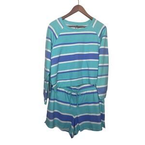 Wildfox Blue Striped Sweatshirt & Short Lounge Set Women’s Size Large